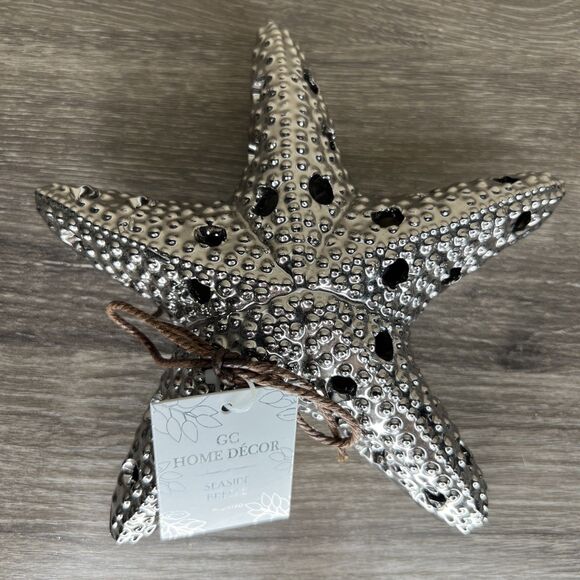 GC Home Silver Starfish Potpourri Sachet Holder Ceramic Coastal Beach 7” NWT - Picture 1 of 6